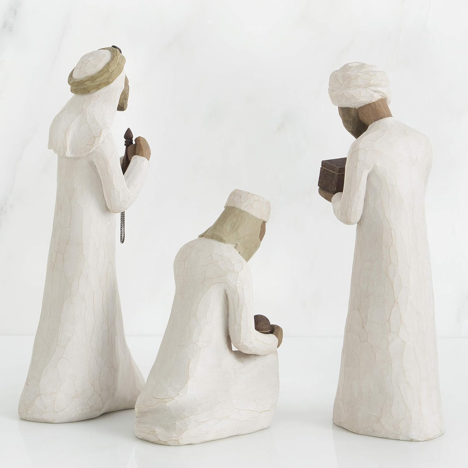 Three Wisemen Nativity Figures Set, Hand-Painted Sculpted Walking Bowing Kneeling Gifts D779
