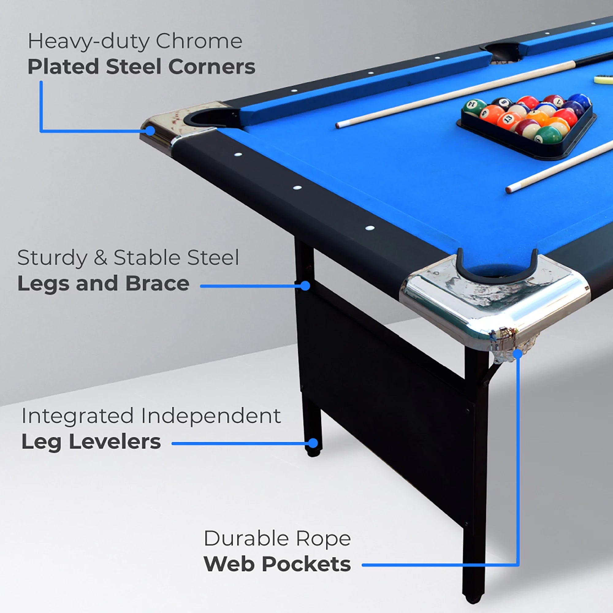 Folding 6 ft. Pool Table, Blue Felt Q593
