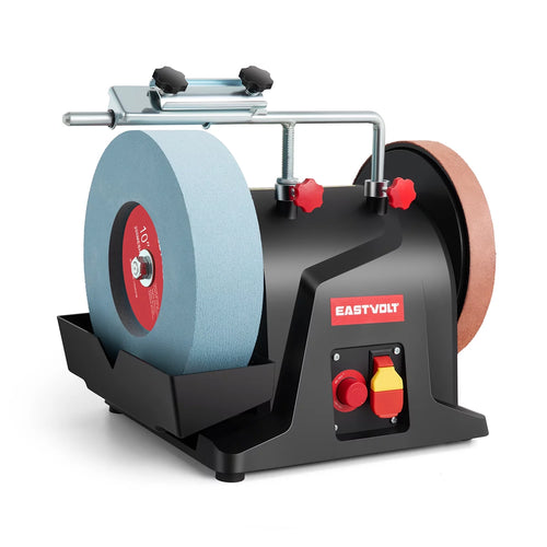 Eastvolt 10 Inch Low Speed Wet Grinding Machine, 90- 150RPM Variable Speed Water Cooled Sharpening System for Household Knives and Woodworking Tools