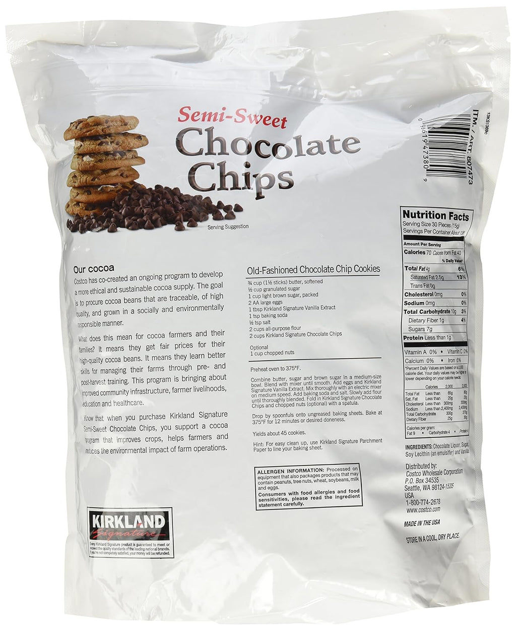 Semi-Sweet Chocolate Chips, 72 oz Q179