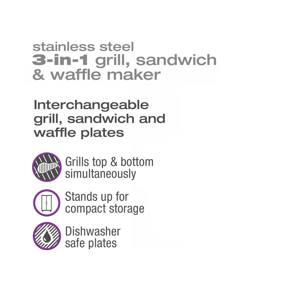 3 in 1 Grill, Sandwich & Waffle Maker T2428