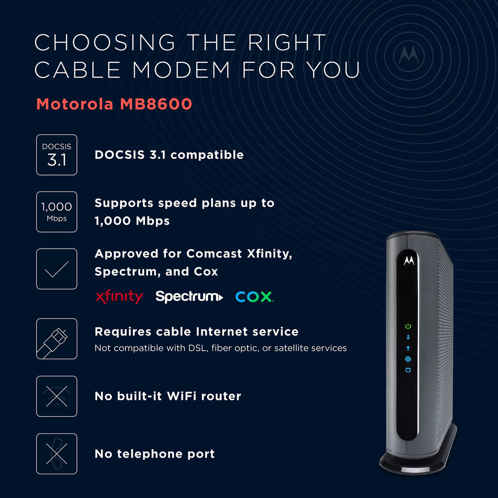 DOCSIS 3.1 Cable Modem, Supports Plans up to 1000 Mbps U32565