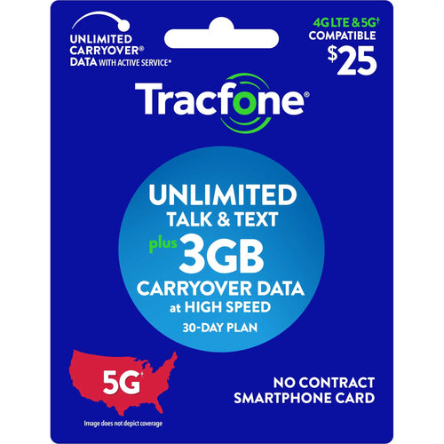 Tracfone $25 Smartphone Unlimited Talk & Text 30-Day Prepaid Plan (3GB at high speeds*) e-PIN Top Up (Email Delivery)