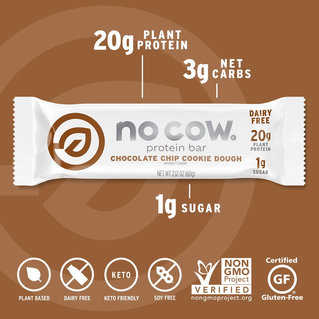 Vegan Protein Bars, Chocolate Chip Cookie Dough, 12 Count Y1606