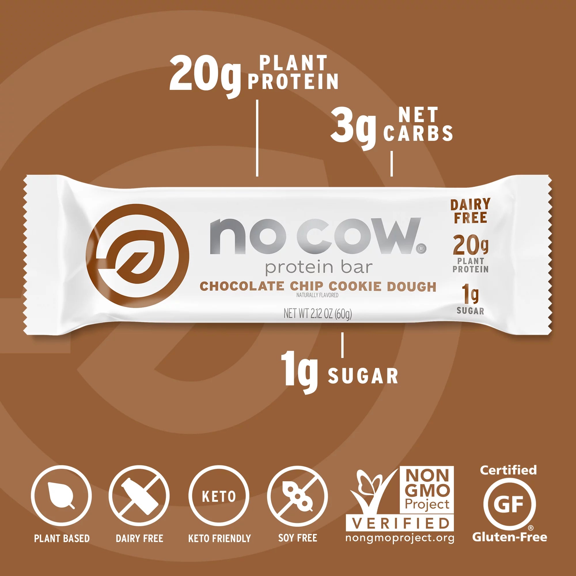 Vegan Protein Bars, Chocolate Chip Cookie Dough, 12 Count Y1606