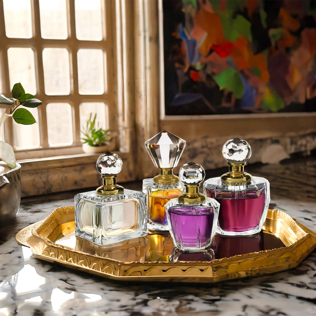 4 Pack Crystal Perfume Bottle Set, Empty Refillable, Bathroom Decor R811