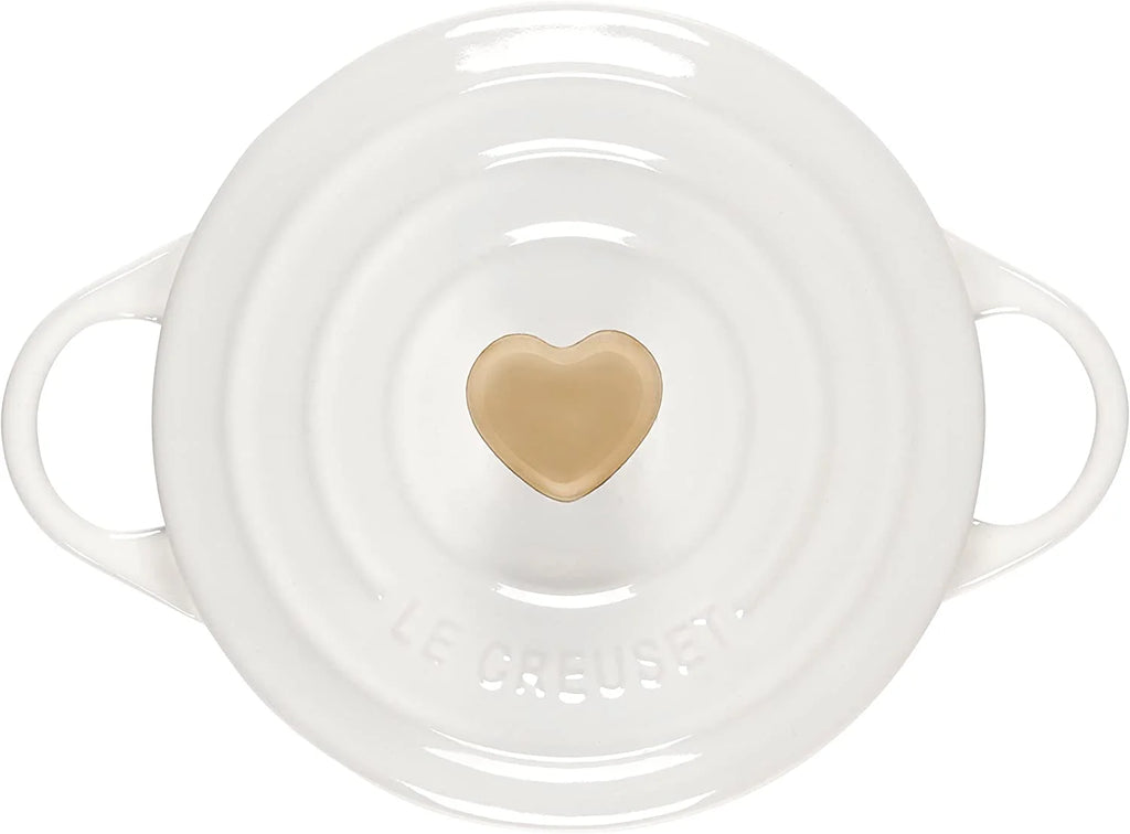 White Mini Round Cocotte with Gold Heart Knob K836