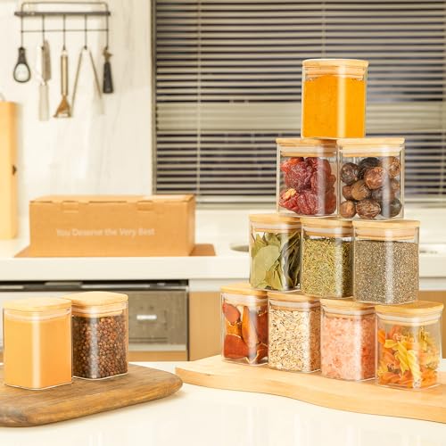 Glass Spice Jars with Bamboo Airtight Lids, 6oz Empty Seasoning Containers U38983