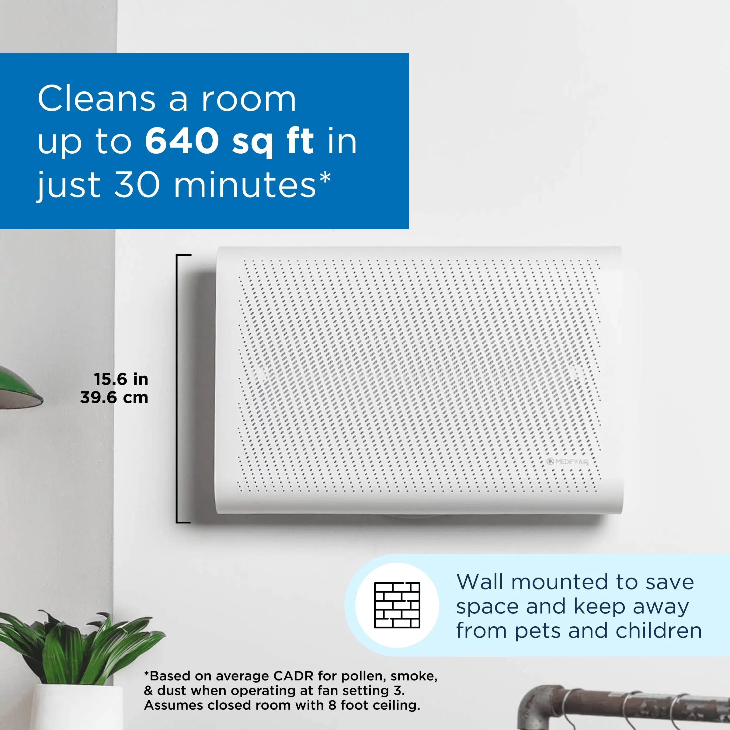 Wall-Mounted Air Purifier with HEPA Filter, 1280 sq ft Coverage I958