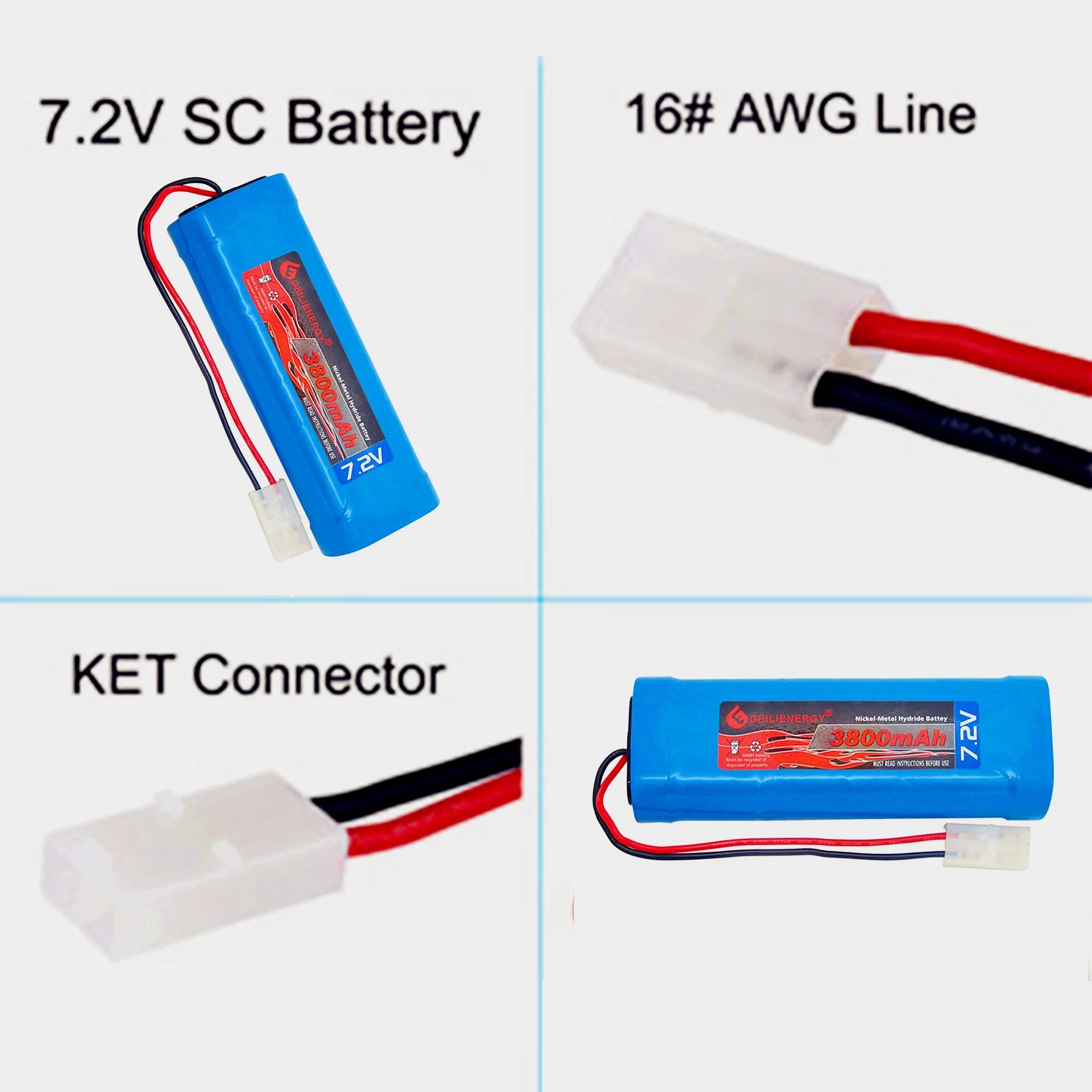 7.2V 3800mAh NiMH RC Battery with Tamiya Connector for RC Cars Trucks J42973