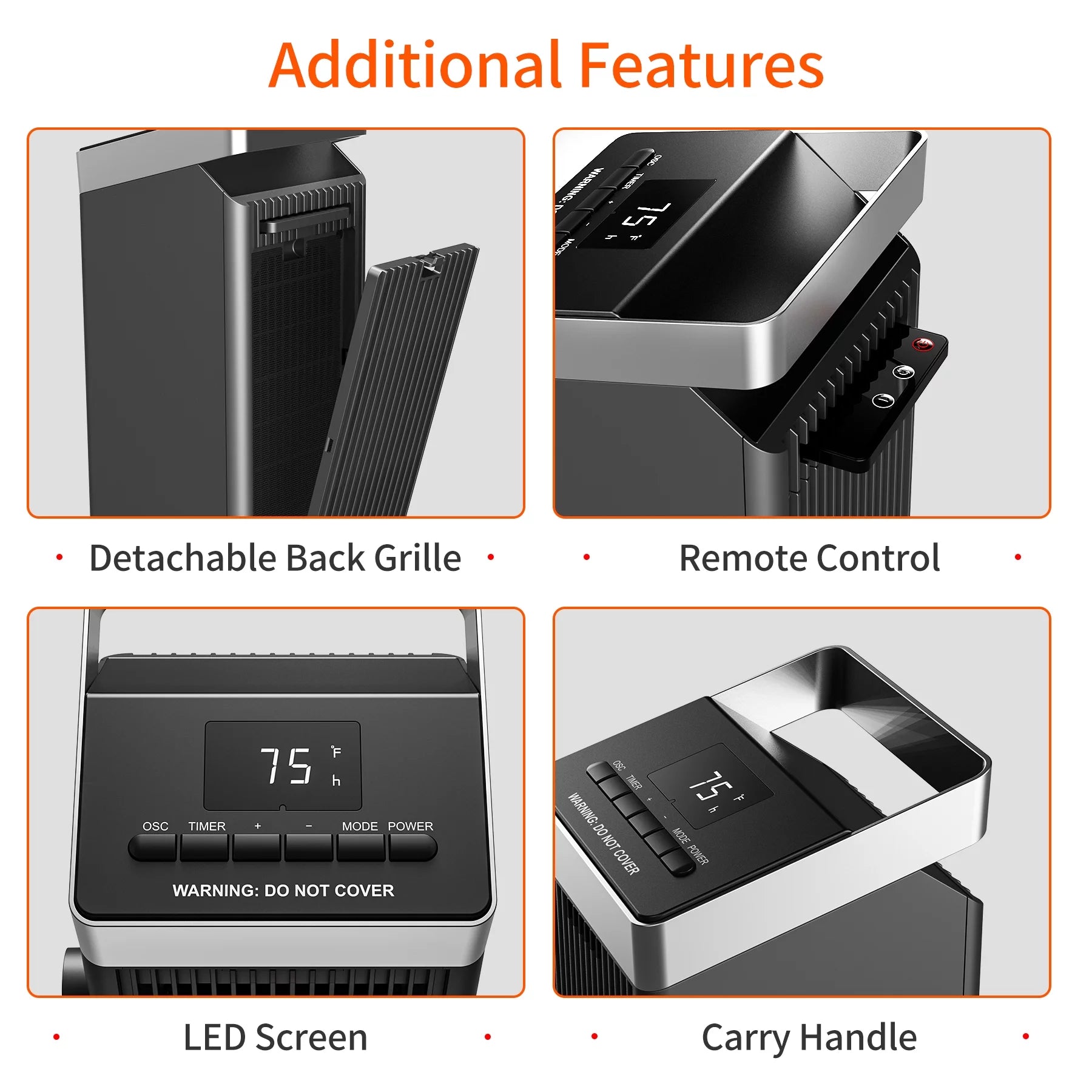 1500W Ceramic Heater with Thermostat and Remote Control L829740