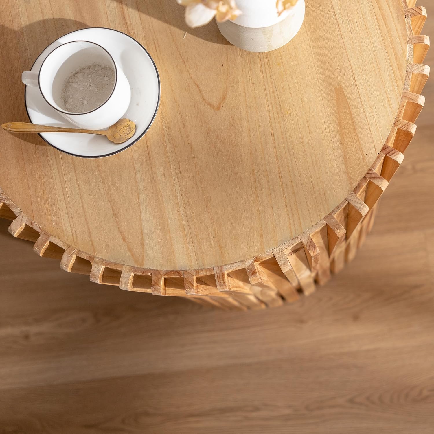 Cylindrical Coffee Table with Vertical Texture Relief Design N276