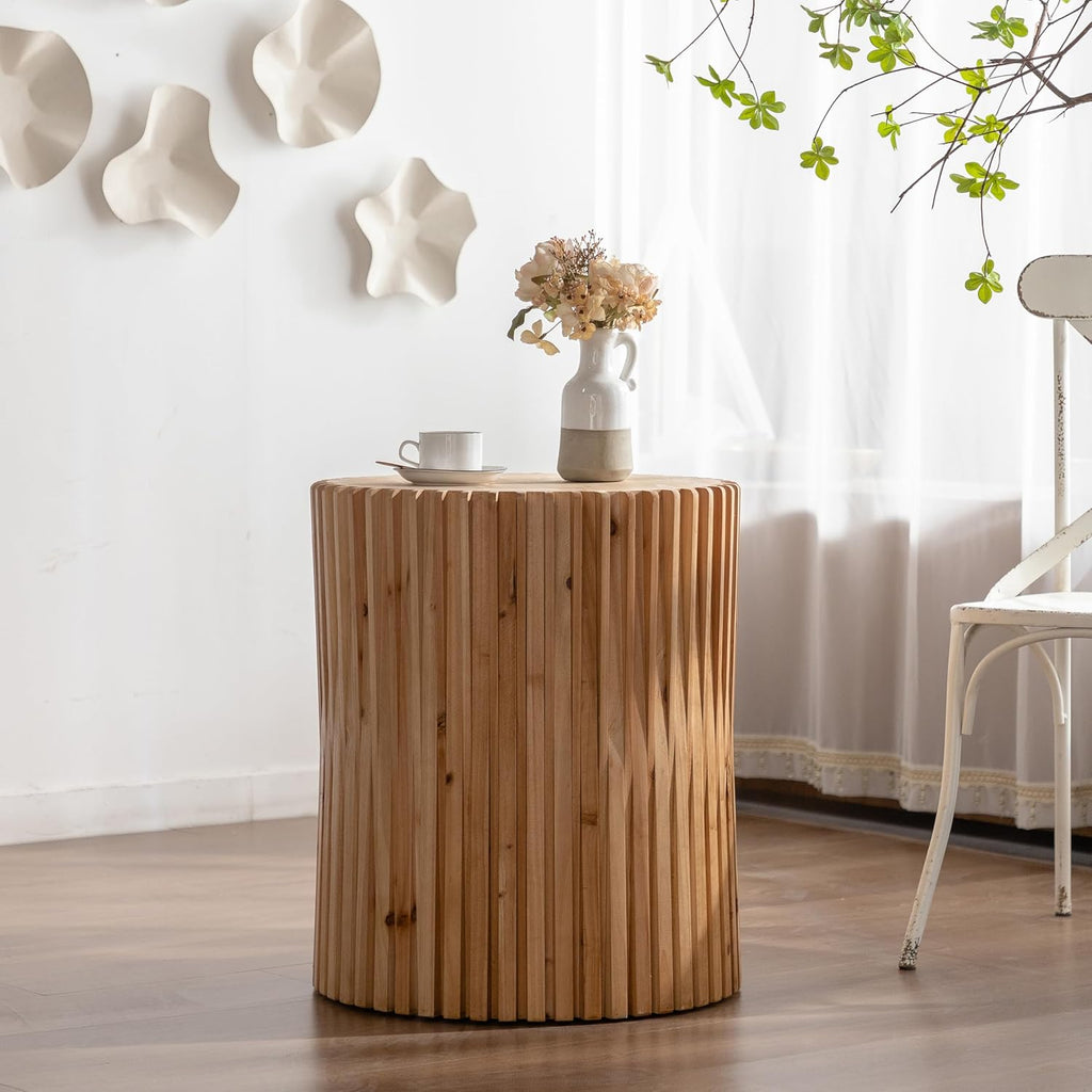 Cylindrical Coffee Table with Vertical Texture Relief Design N276