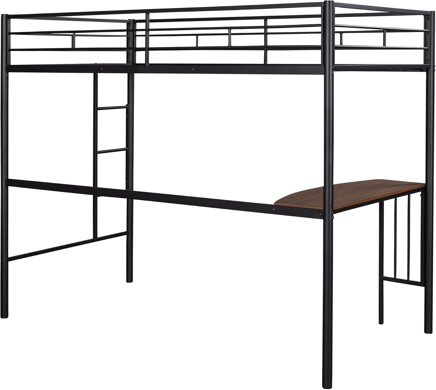 Twin Size Metal Loft Bed with Desk and Storage Shelves X8579