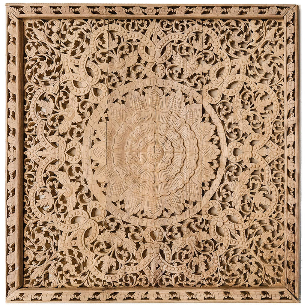 King Size Wood Carved Bedroom Headboard Home Cottage Living Extra Thick Teak Mandala Wooden Wall Hanging 72 Inches