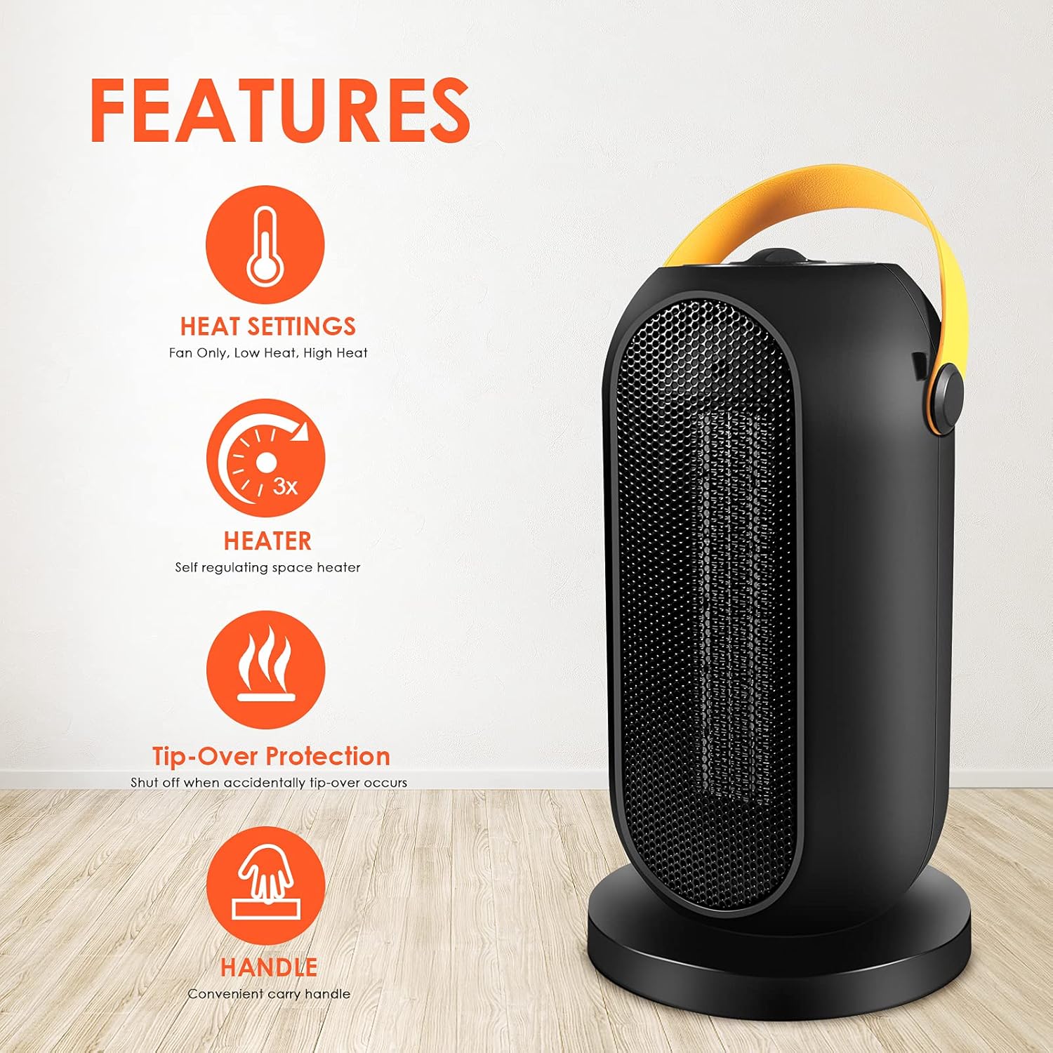 Portable Fan Heater for Home, 1200W PTC Ceramic Heater with 4 Heat Settings B452099