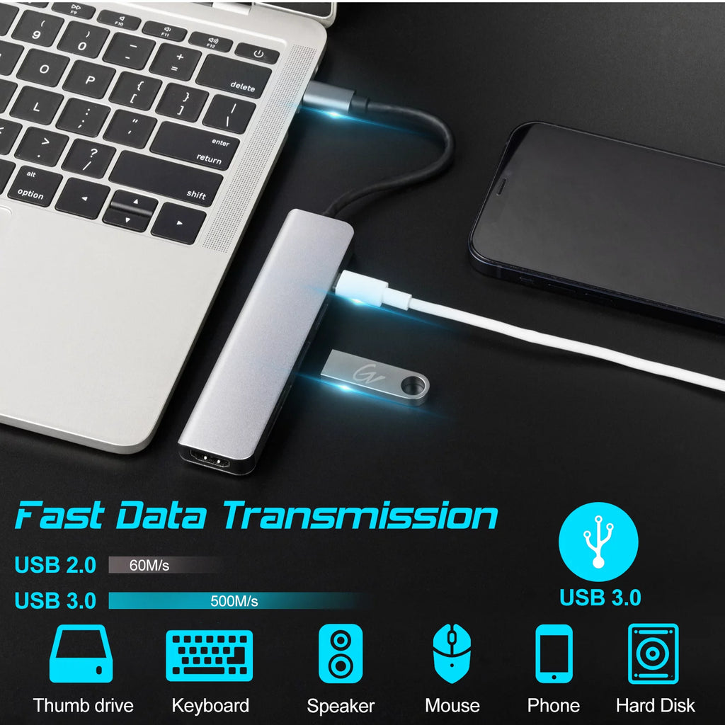 USB-C Hub 6-in-1 Multiport Adapter with 4K HDMI, USB 3.0, SD/TF Card Reader R36745