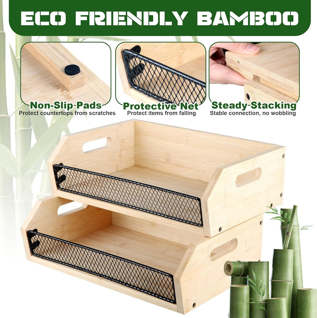 Stackable Bamboo Storage Basket for Potato and Onion, 2 Pack U642825