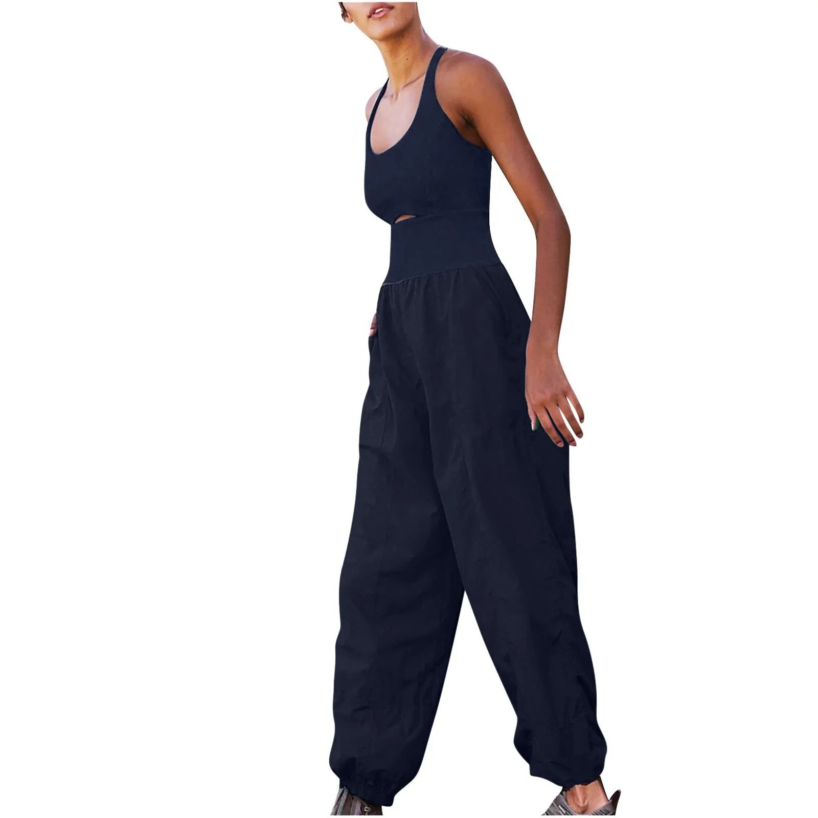 Women Cap Sleeve T-Shirt Womens Fashion Square Neck Strap Jumpsuit Training Sleeveless Solid Color Sports Jumpsuit
