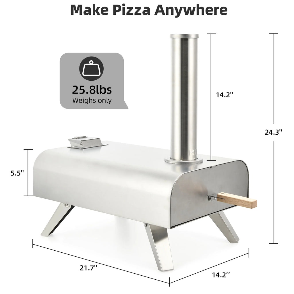 12" Wood Fired Pizza Oven, Outdoor Stainless Steel Pizza Maker with Chimney M986