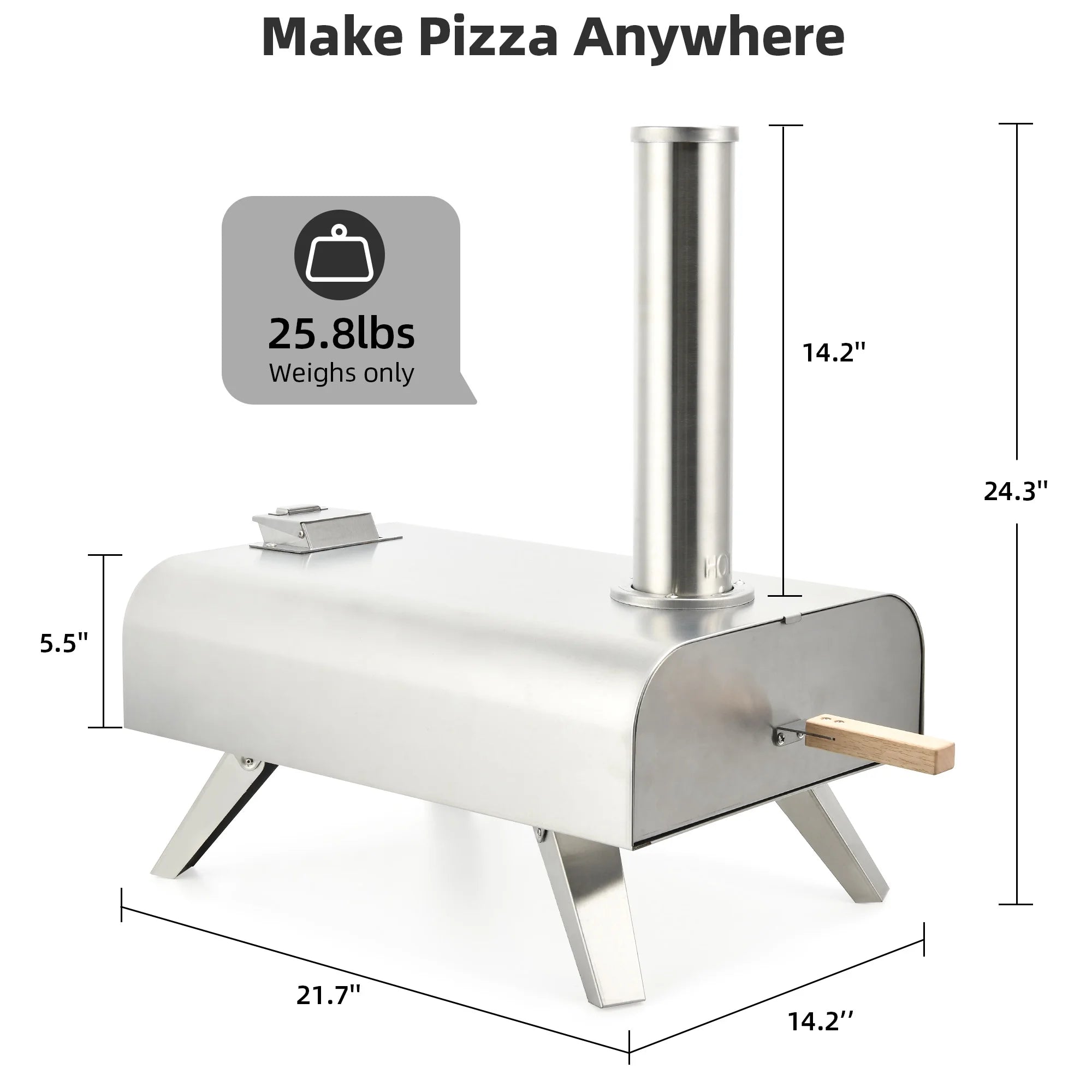 12" Wood Fired Pizza Oven, Outdoor Stainless Steel Pizza Maker with Chimney M986