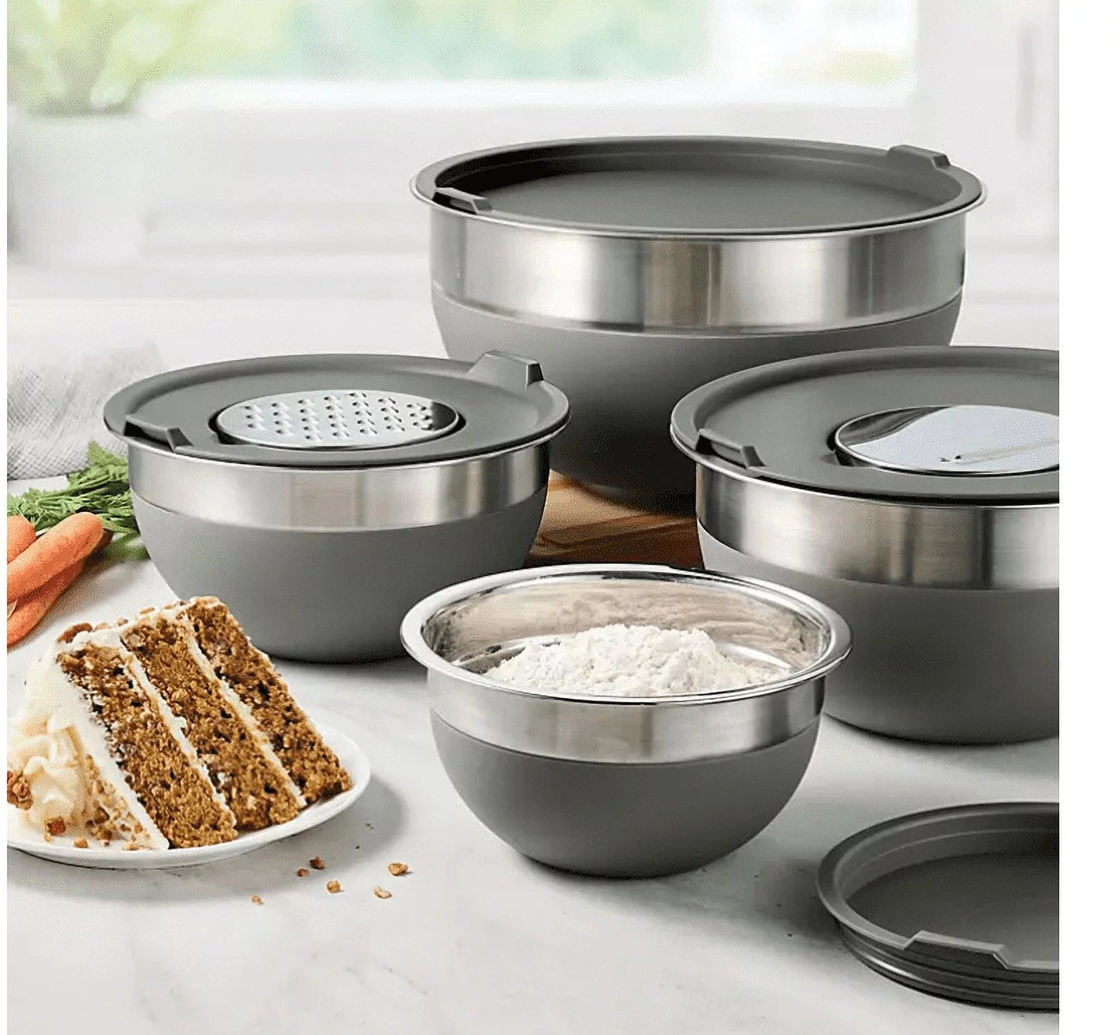 Tramontina 10-Piece Stainless Steel Mixing Bowls, Charcoal