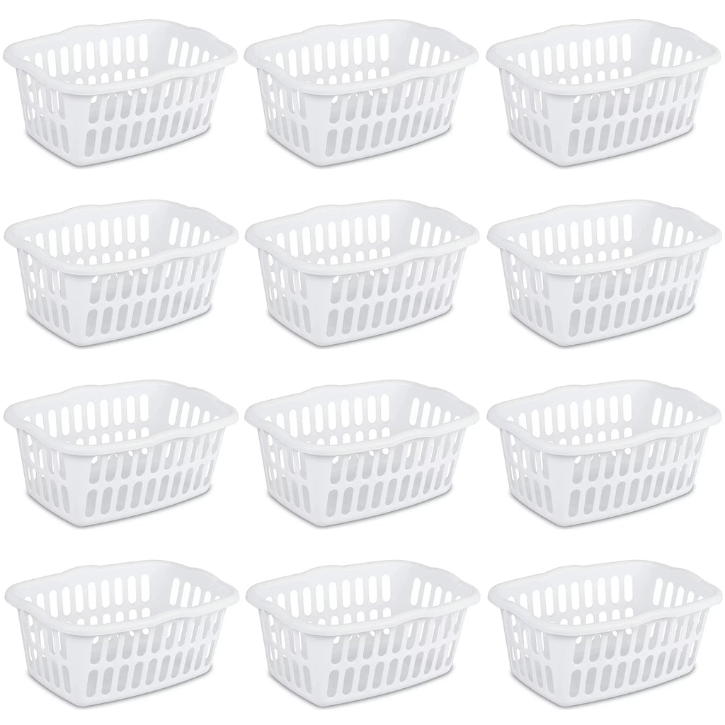 Sterilite 1.5 Bushel Large Rectangular Plastic Laundry Basket Bins, 12 Pack