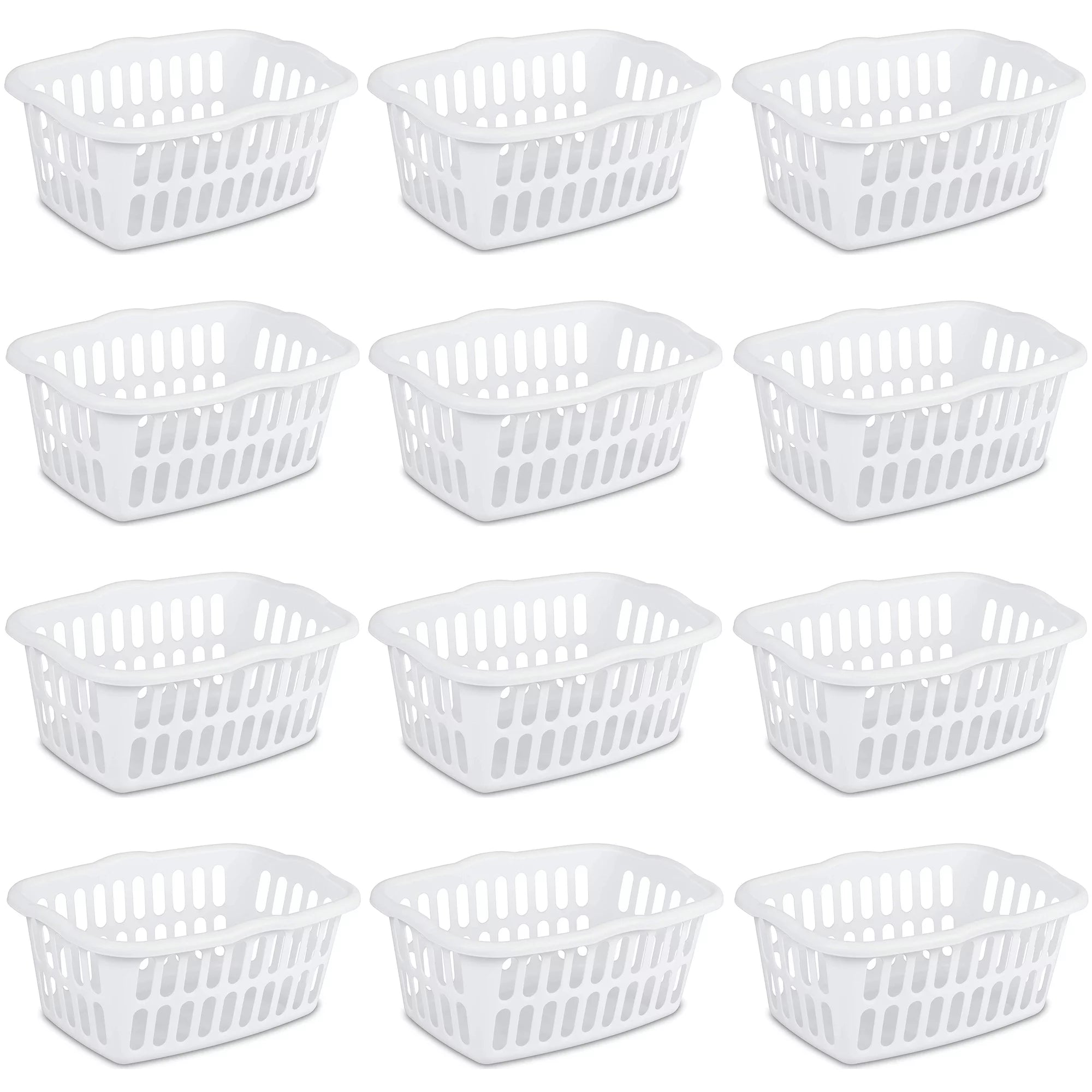 Sterilite 1.5 Bushel Large Rectangular Plastic Laundry Basket Bins, 12 Pack