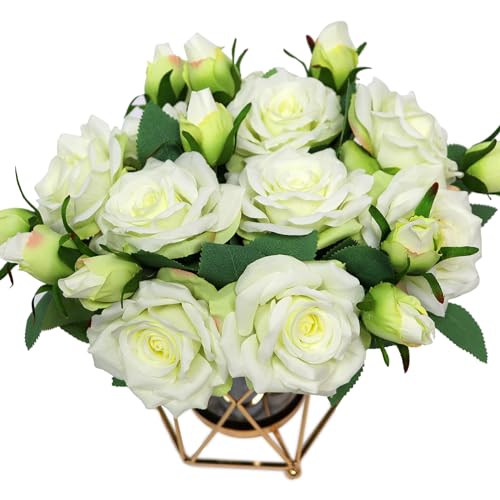 Silk Peony Bouquet in Vase, Artificial Flowers for Home Decor H5956