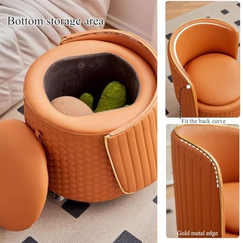 Vanity Stool with Back, Rolling Ottoman with Wheels, Round Storage Seat H231850