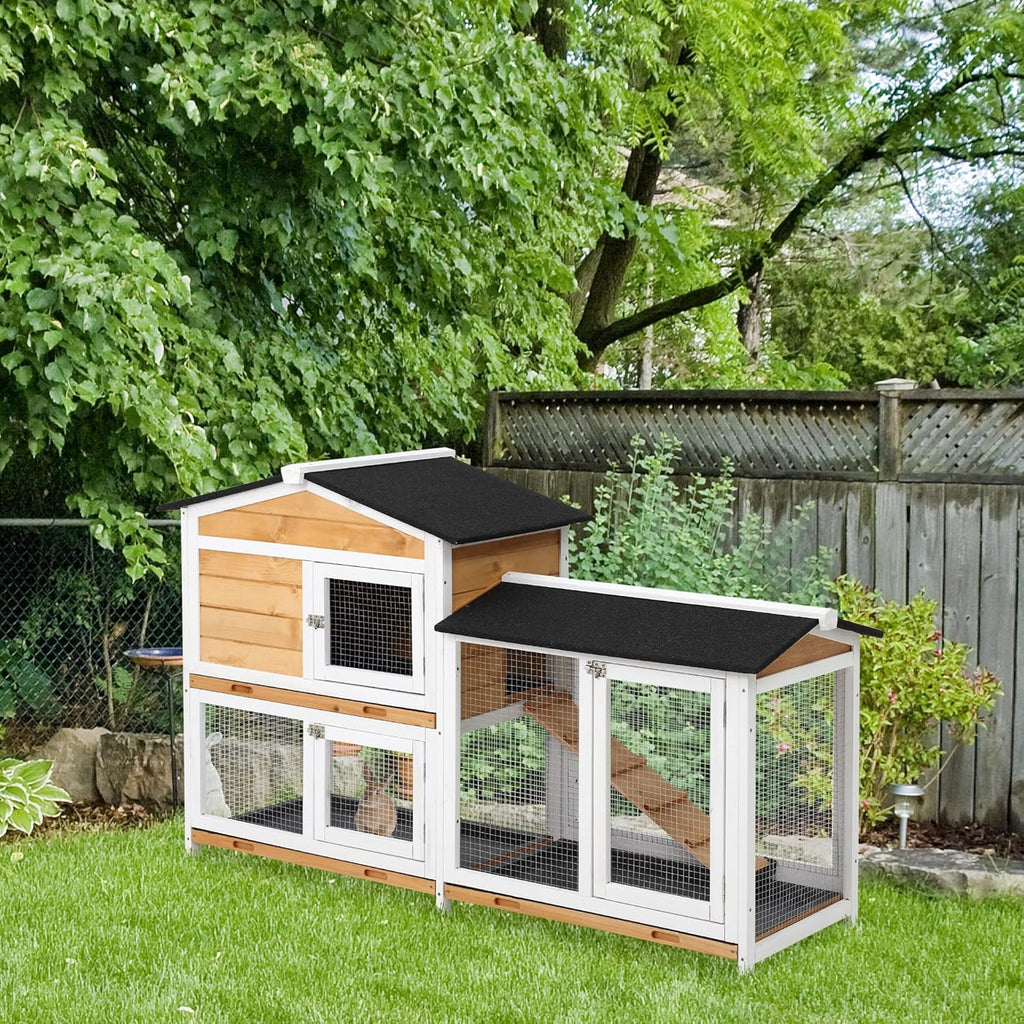 Wooden Rabbit Hutch with Ramp, Weatherproof Roof, Outdoor Run N504