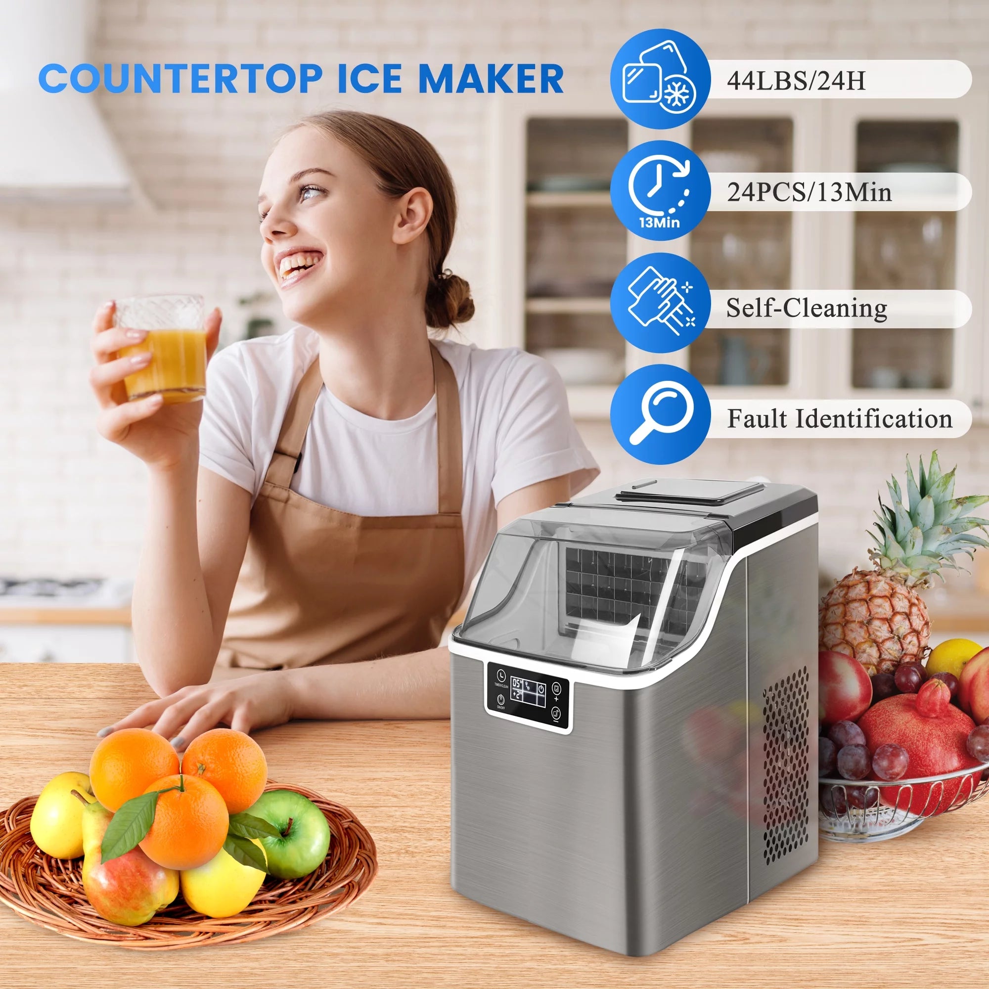 Countertop Ice Maker, 3 Ice Cube Sizes, Stainless Steel U1983