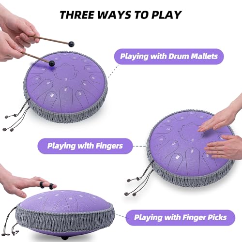 13 Inch 15 Notes Steel Tongue Drum with Travel Bag and Music Book A868