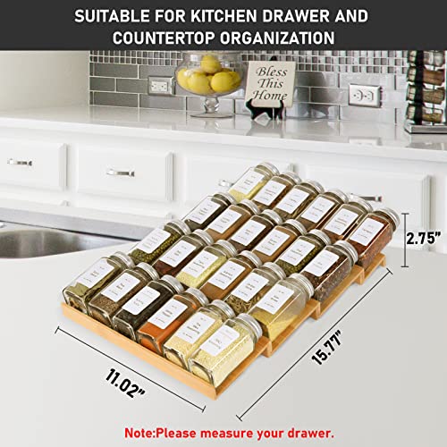 Bamboo 4-Tier Spice Drawer Organizer with 28 Jars and Labels F353