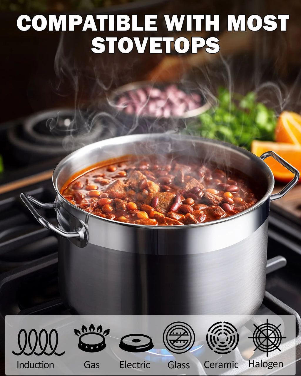 Stainless Steel Stock Pot with Lid, 8 Quart U14389