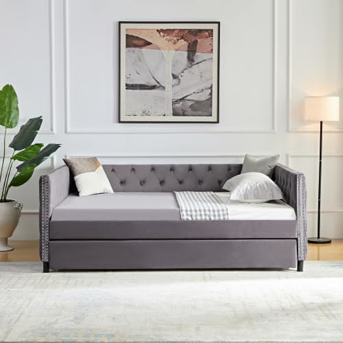 Convertible Sofa Bed 2-in-1 Velvet Sleeper, Beige U552
