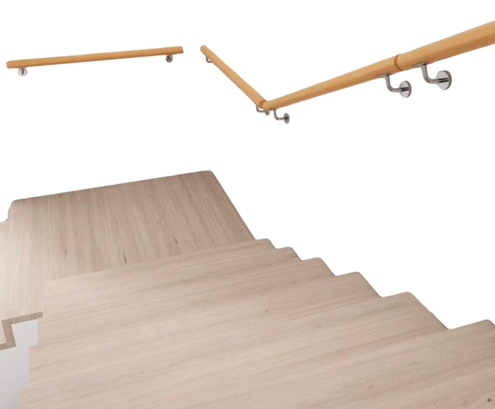 Wooden Stair Handrail 15 FT with Iron Brackets, Non-Slip Grab Bar for Indoor Stairway R5279