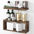Fixwal 2+1 Tier Floating Shelves, Rustic Bathroom Shelves Over Toilet with Invisible Brackets, Farmhouse Wall Decor for Bedroom, Living Room, Kitchen and Plants (Rustic Brown)