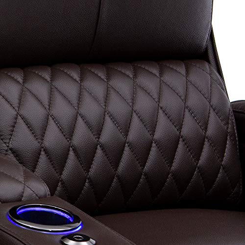Top Grain Leather Power Recliner Home Theater Seating with USB Charging and Cup Holders B60637