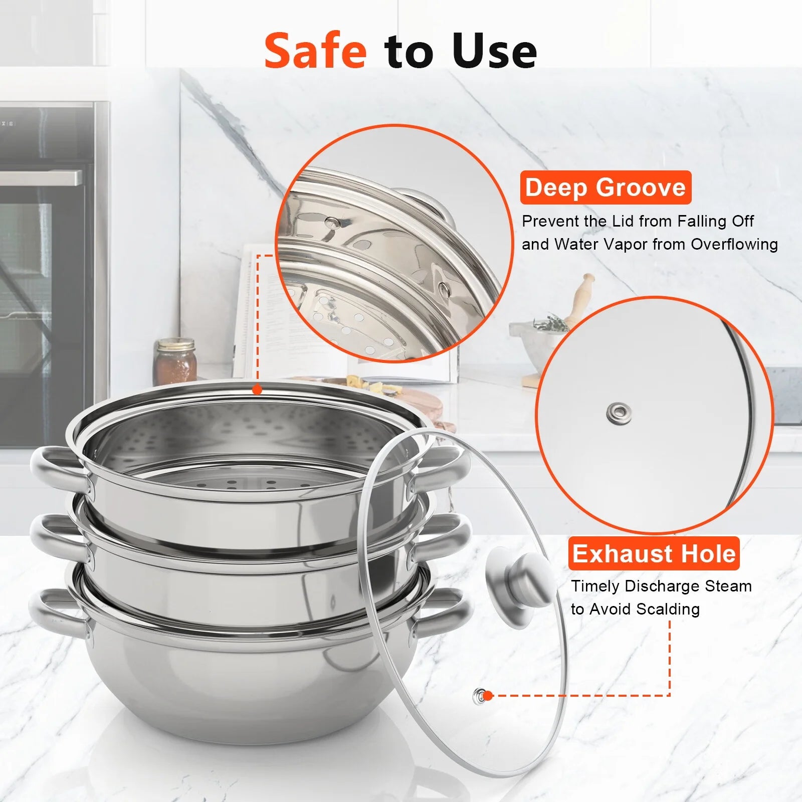 3 Tiers Steamer, 11" Stainless Steel Steaming Pot with Glass Lid G654