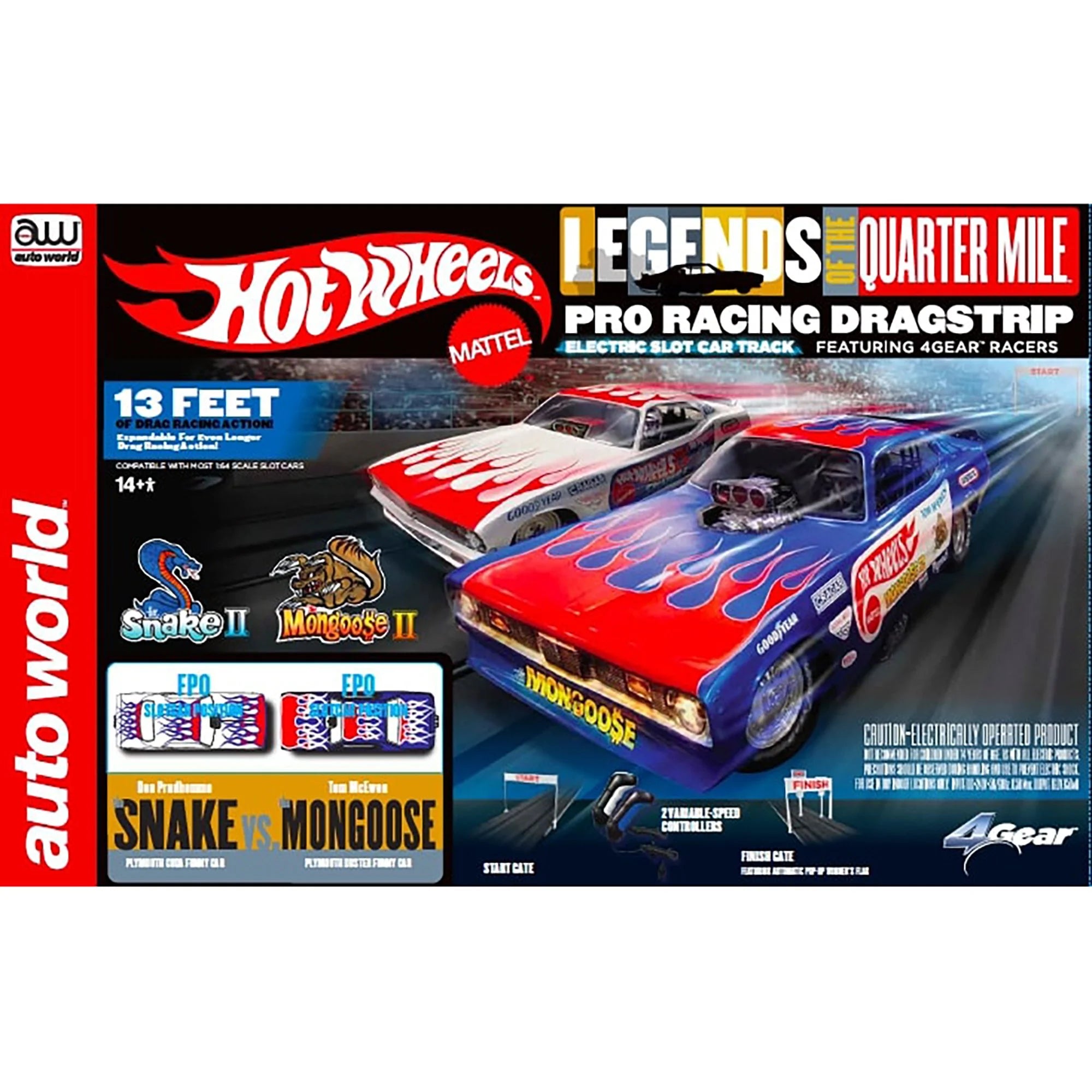Hot Wheels Slot Car Drag Racing Set - 13' Dragstrip with 2 Variable Speed Cars U246388