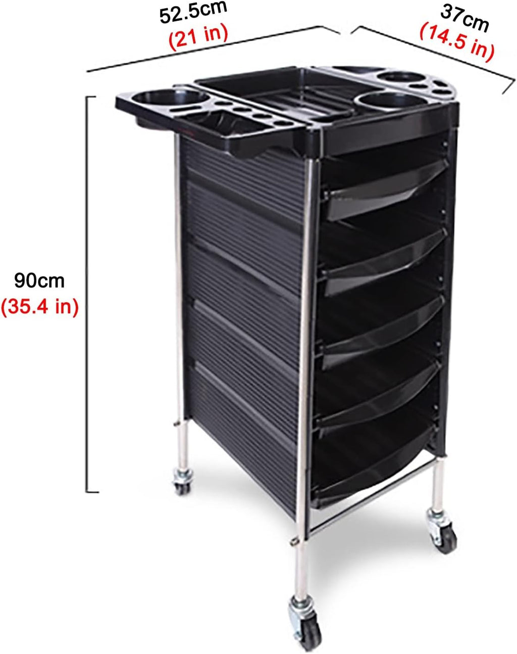 Beauty Salon Trolley with 5 Drawers, Rolling Wheels, Black R512