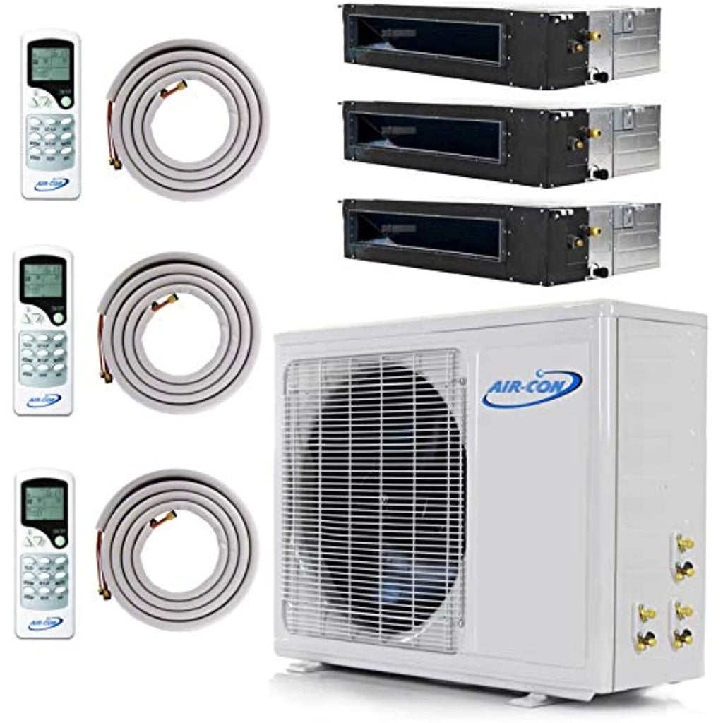 Multi Zone Mini Split Ductless Air Conditioner Tri 3 Zone 12000 12000 12000 Pre-Charged Inverter Compressor Includes Three Free 25 ft Linesets Slim Duct US Parts