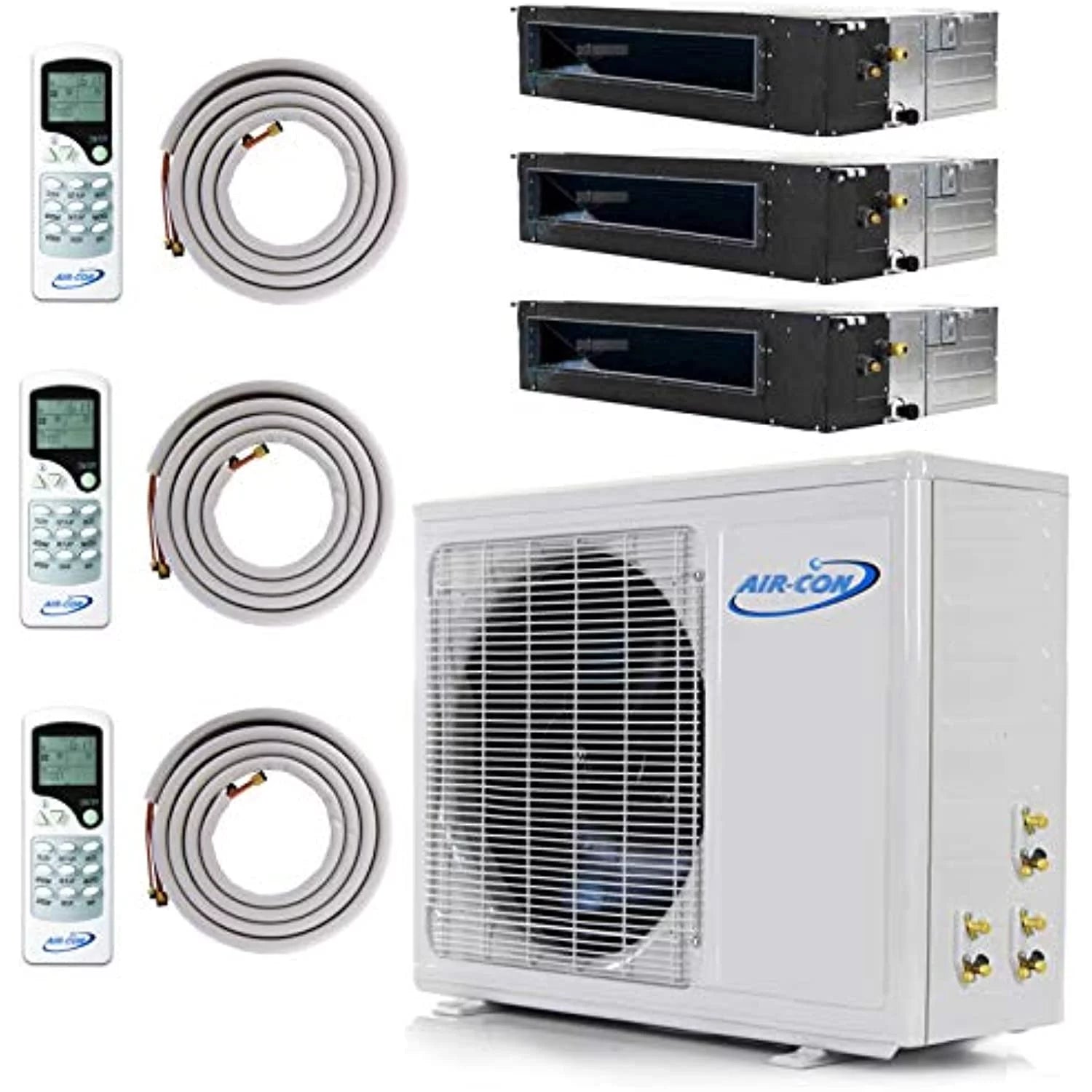 Multi Zone Mini Split Ductless Air Conditioner Tri 3 Zone 12000 12000 12000 Pre-Charged Inverter Compressor Includes Three Free 25 ft Linesets Slim Duct US Parts
