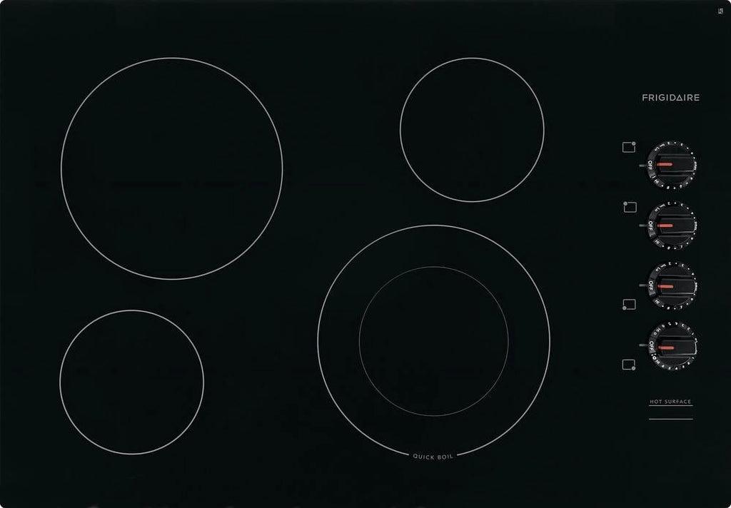 Frigidaire FFEC3025UB Electric Cooktop, 30", Black, 4 Element Burners, Ceramic Glass Surface, 3000W Quick Boil Element, Expandable Element, Hot Surface Indicator