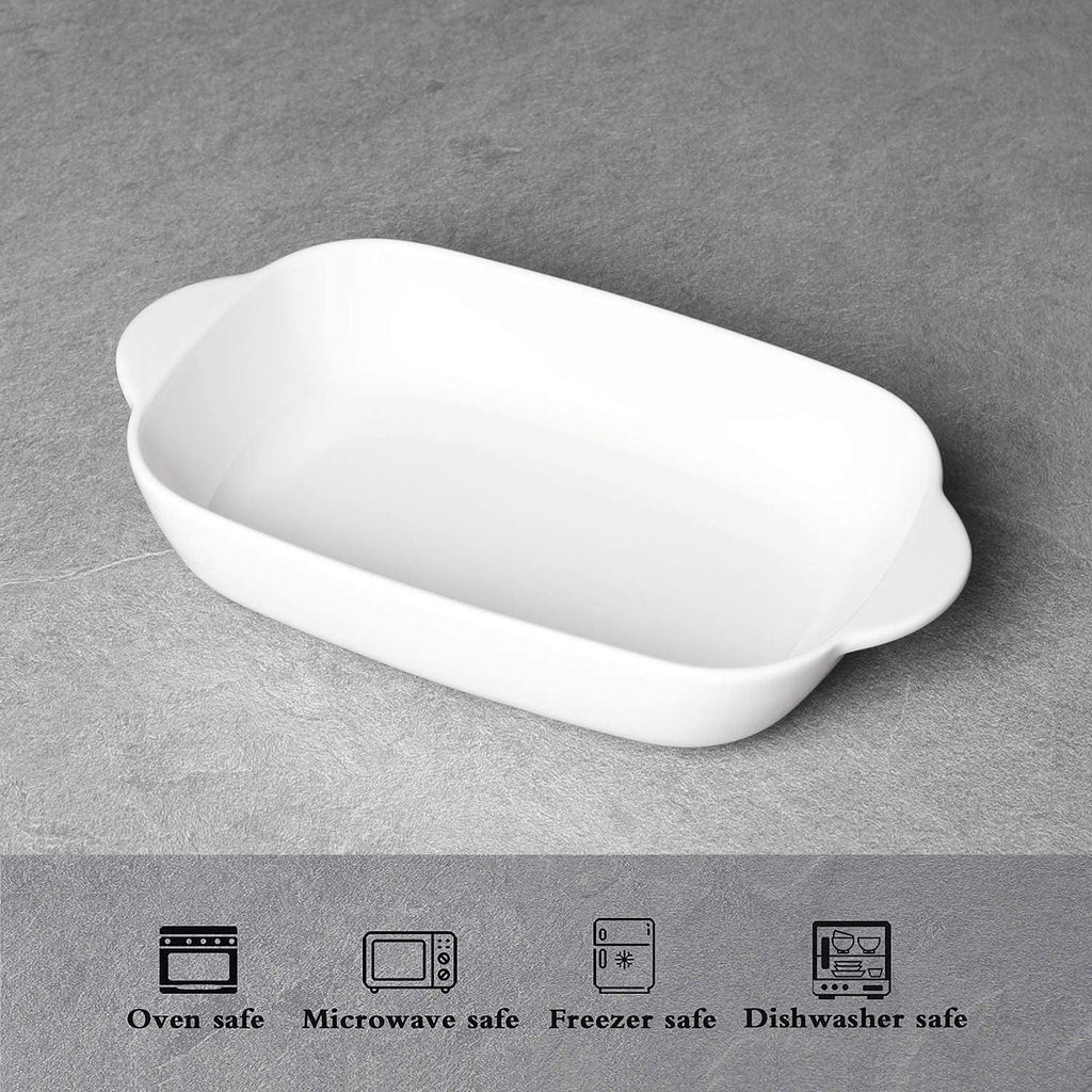 Small Ceramic Baking Dish with Handles, 9 x 5 Inches, 2-Piece Set, White M962812