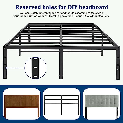 California King Bed Frame 18 Inch Tall with Storage, Heavy Duty Steel Slats, No Box Spring Needed, Black D511621
