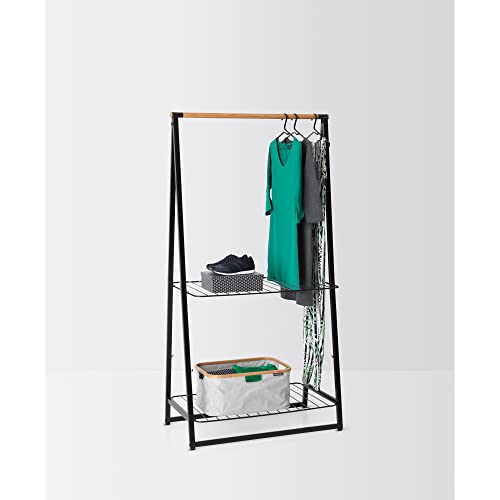 Clothes Rack, Compact Free Standing Clothing Rail, Sturdy Steel Frame & Bamboo Rod, Black I76562