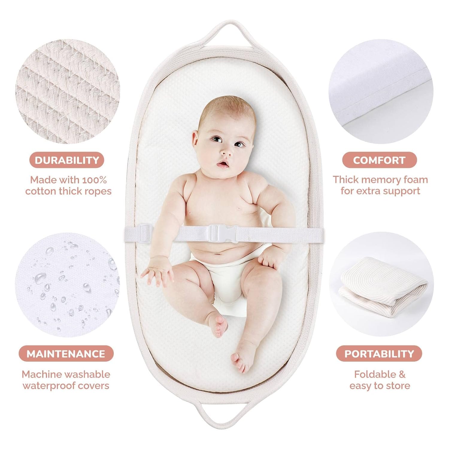 Baby Changing Moses Basket with Memory Foam Mattress and Waterproof Covers K10082