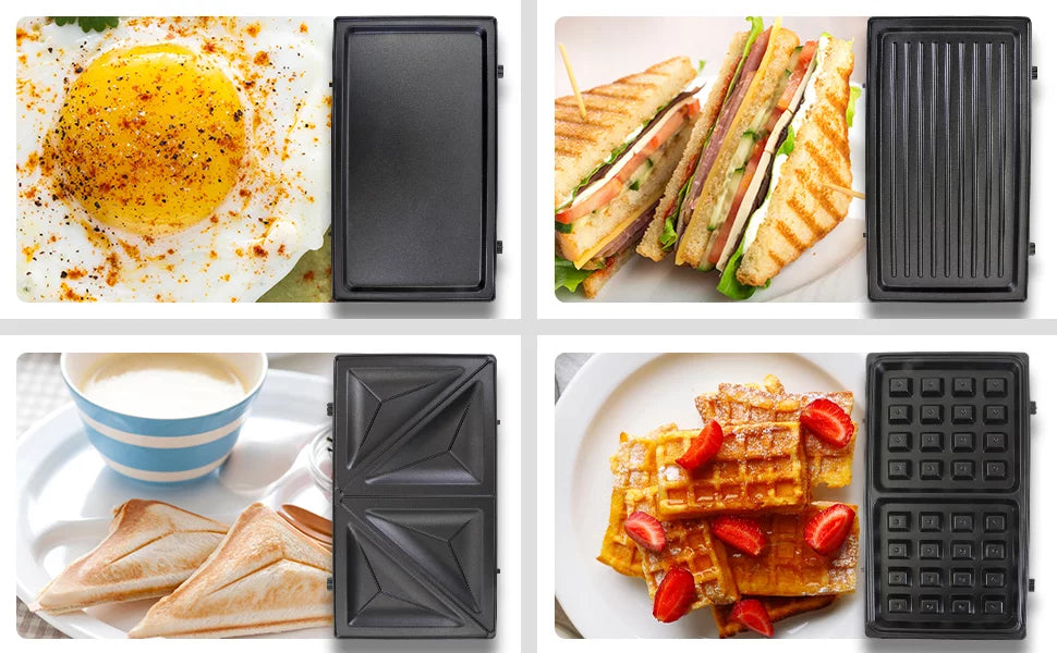 4-in-1 Waffle Maker, Indoor Grill, Sandwich Maker, Panini Press, Electric Griddle, Removable Non-Stick Plates H92613